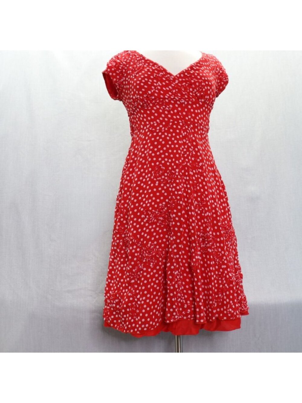 Vtg 70s Jody of California Red Polka Dot Pinup Dress Crinoline Petticoat Small